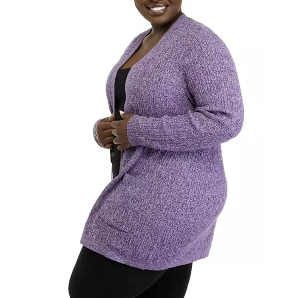 🏆383 Kim Rogers New Long Sleeve Purple Cardigan Sweater